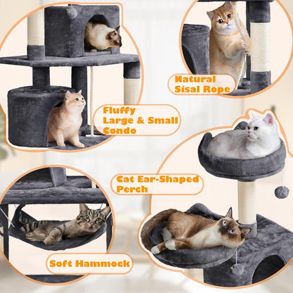 62.2Inches Cat Tree Cat Tower Cat Condo with Platform &amp; Hammock, Scratching Posts for Kittens Pet Play House with Plush Perch for Indoor Activity Relaxing