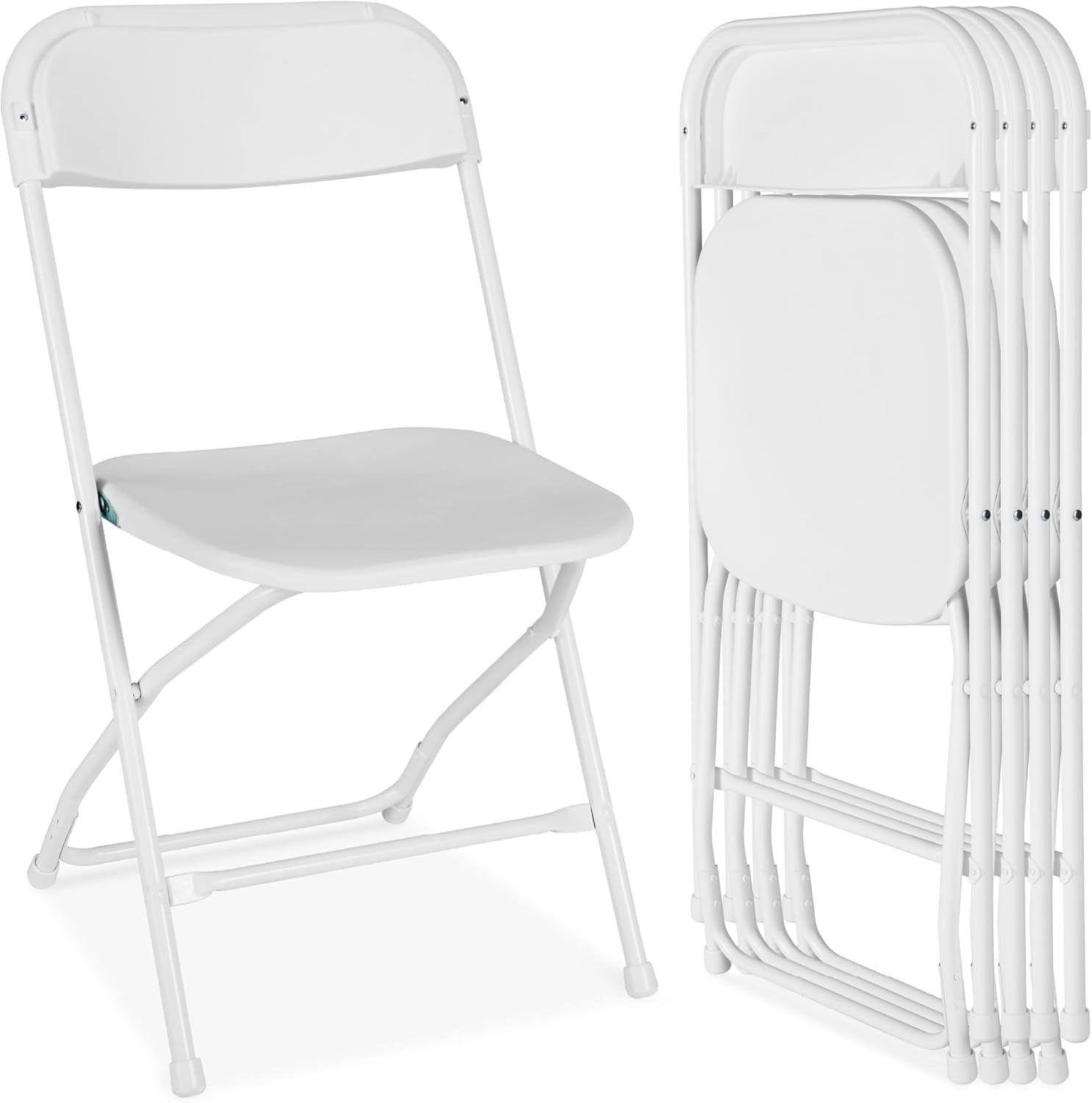 Set of 10 Plastic Folding Chairs, Portable Stacking Indoor Outdoor Seating for Home, Yard, Garden, Parties, Events W/Non-Slip Feet, 350Lb Weight Capacity - White