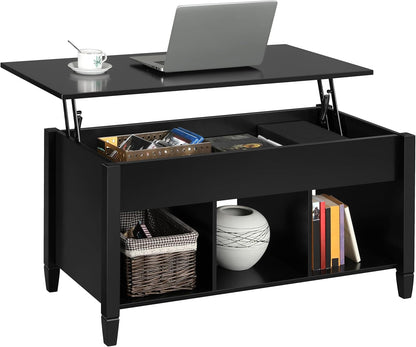 Black Coffee Table, 47.5In Lift Top Coffee Table, Lift up Center Table W/Hidden Compartment &amp; 3 Cube Open Shelves for Living Room