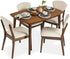 5-Piece Dining Set, Compact Mid-Century Modern Table & Chair Set for Home, Apartment W/ 4 Chairs, Padded Seats & Backrests, Wooden Frame - Walnut/Cream