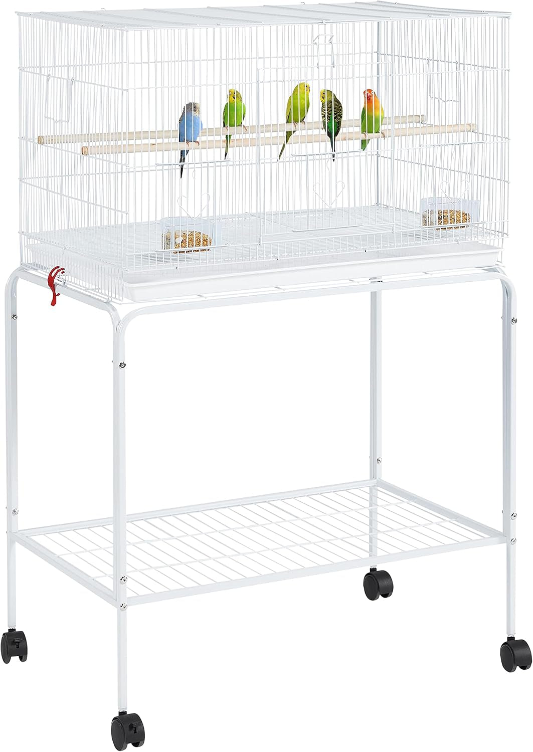 47-Inch Rolling Breeding Flight Bird Cages for Parakeets Budgies Finches Cockatiels Conures Lovebirds Canaries Parrots W/Detachable Stand, Black