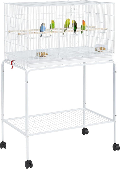 47-Inch Rolling Breeding Flight Bird Cages for Parakeets Budgies Finches Cockatiels Conures Lovebirds Canaries Parrots W/Detachable Stand, Black