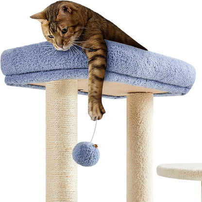 Cat Tree, 35.5In Cat Tower for Indoor Cats, Cat House with Scratching Posts &amp; Padded Perch &amp; Space Capsule, Cute Cat Tree, Cat Furniture for Kittens, Blue/Beige