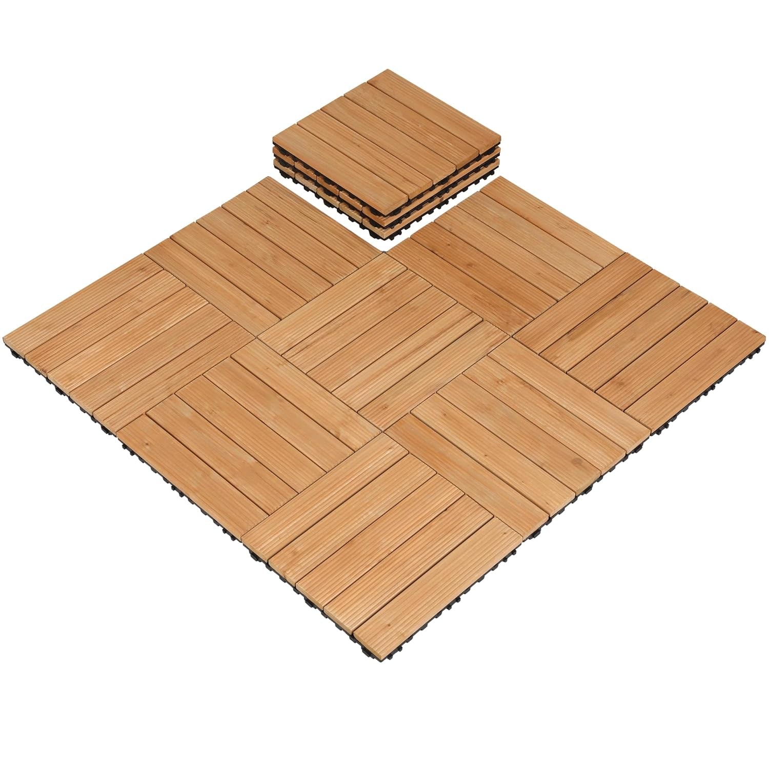 11Pcs Patio Deck Tiles 12 X 12In Interlocking Wood Floor Tiles Indoor &amp; Outdoor for Patio Garden Deck Poolside Tiles, Black