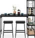 3-Piece Counter Height Dining Set, Desk, Bar, Kitchen Island Table W/ 2 Stools, Wine Rack & Storage Shelves - Black