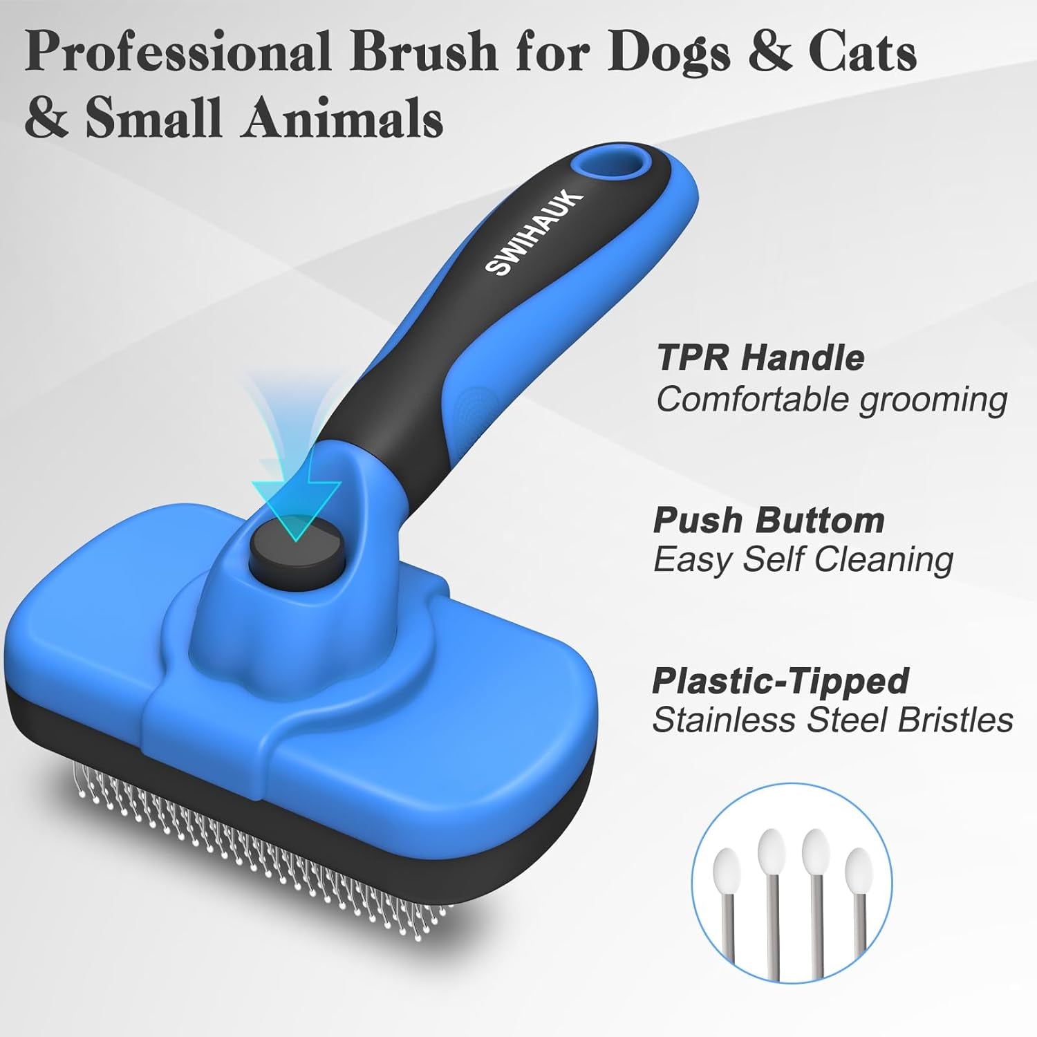 Self Cleaning Slicker Brush - Skin Friendly Deshedding Grooming Tool for Dogs &amp; Cats, Suitable for Shedding &amp; Haired Pets, with Pet Supplies Accessories, Blue