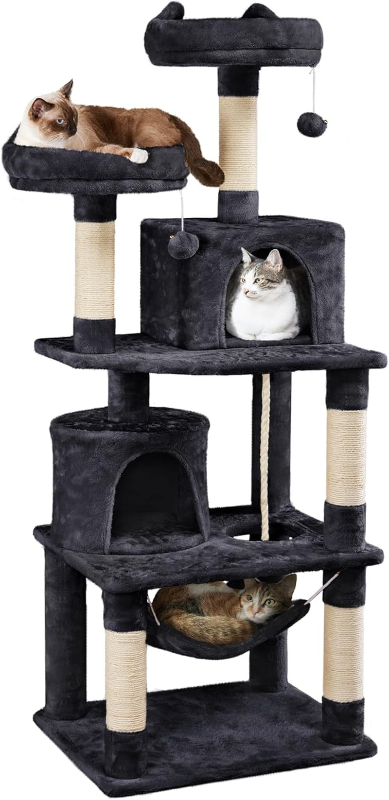 62.2Inches Cat Tree Cat Tower Cat Condo with Platform &amp; Hammock, Scratching Posts for Kittens Pet Play House with Plush Perch for Indoor Activity Relaxing