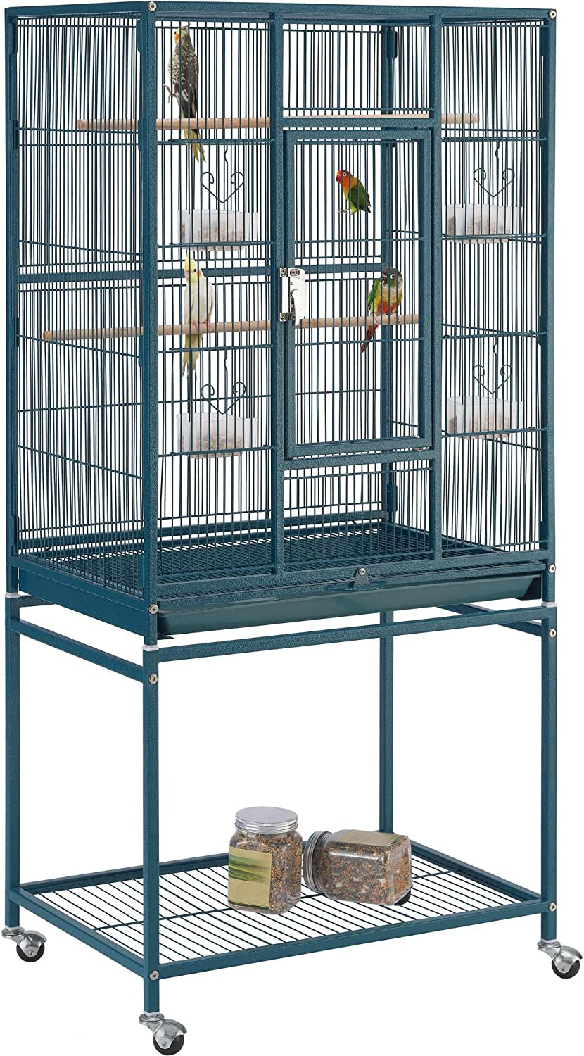 54-Inch Wrought Iron Standing Large Parrot Parakeet Flight Bird Cage for Small Parrot Sun Parakeet Green Cheek Conure Lovebird Budgie Finch Canary Bird Cage with Stand