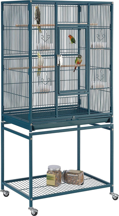 54-Inch Wrought Iron Standing Large Parrot Parakeet Flight Bird Cage for Small Parrot Sun Parakeet Green Cheek Conure Lovebird Budgie Finch Canary Bird Cage with Stand