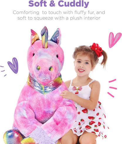 52In Kids Extra Large Plush Unicorn, Life-Size Stuffed Animal Toy W/Rainbow Details - Tie-Dye Faux Fur