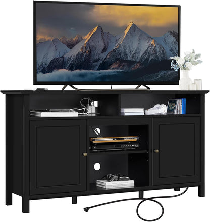 Black TV Stand for Tvs up to 65 Inch, Modern Media Entertainment Center with Double Doors, TV Cabinet TV Console with Storage for Living Room &amp; Bedroom, 31 in Tall