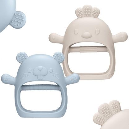 2 Packs Baby Teething Toys Silicone Teething Mittens for Infants 3 Months+, Never Drop &amp; Easy to Hold Teethers, Helps Soothing Gums &amp; Sucking Needs, Teething Relief (Sky)