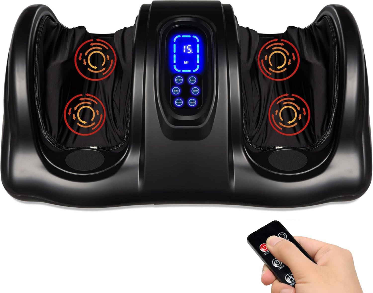 Foot Massager Machine Shiatsu Foot Massager, Therapeutic Reflexology Kneading and Rolling for Feet, Ankle, High Intensity Rollers, Remote, Control, LCD Screen - Black