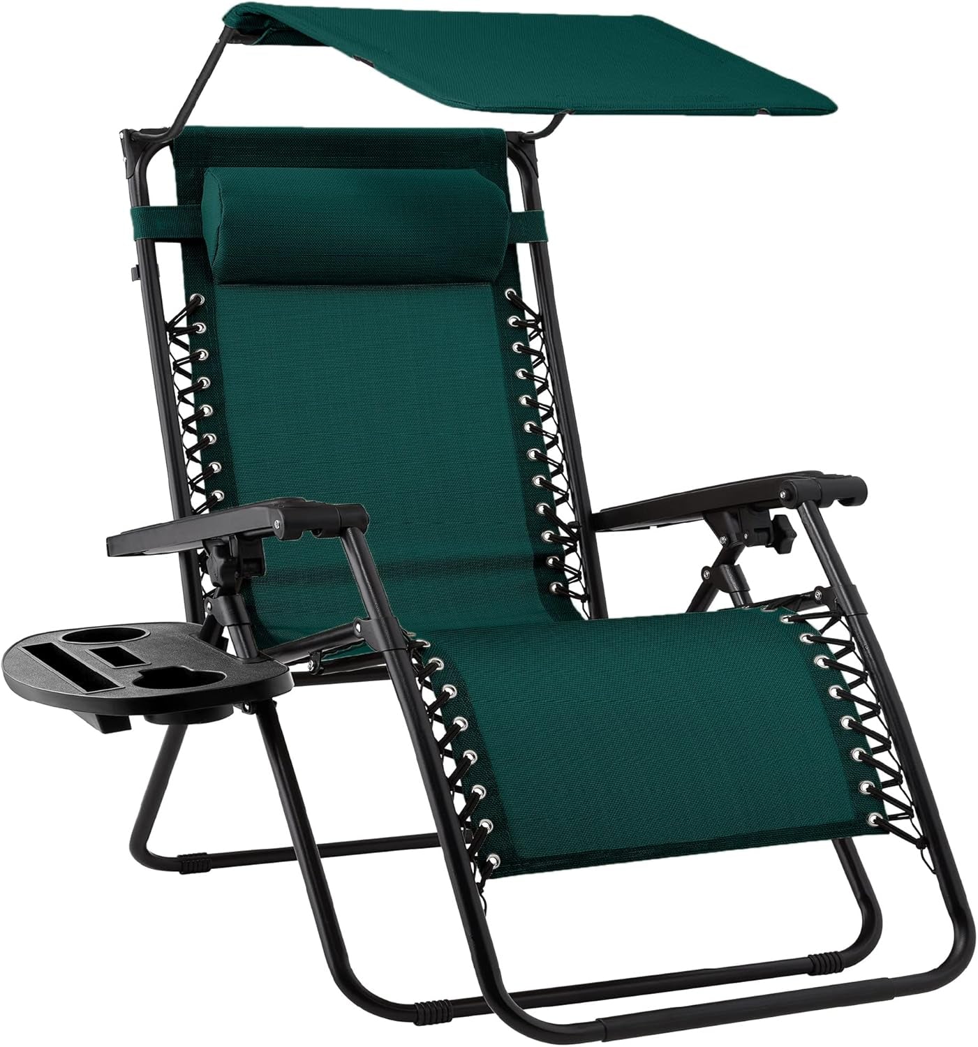 Folding Zero Gravity Outdoor Recliner Patio Lounge Chair W/Adjustable Canopy Shade, Headrest, Side Accessory Tray, Textilene Mesh - Navy Blue