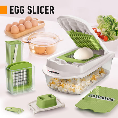 Pro-Series 10-In-1, 8 Blade Vegetable Chopper, Onion Mincer, Cutter, Dicer, Egg Slicer with Container, French Fry Cutter Potato Slicer, Home Essentials, Salad Chopper White Sand/Green