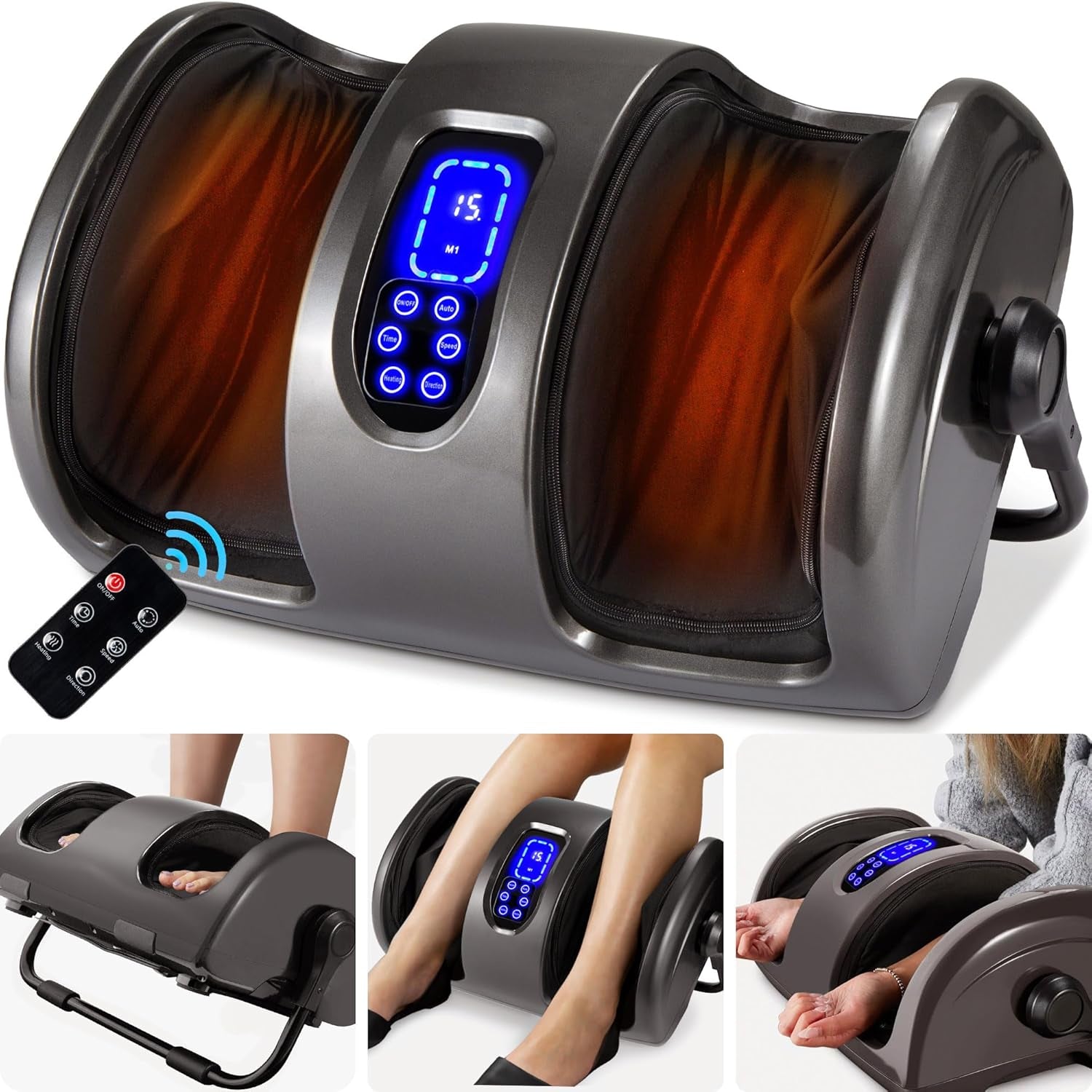 Heated Shiatsu Foot Massager for Pain Relief, Plantar Fasciitis, Neuropathy, Blood Circulation W/Compact Design - Satin Black