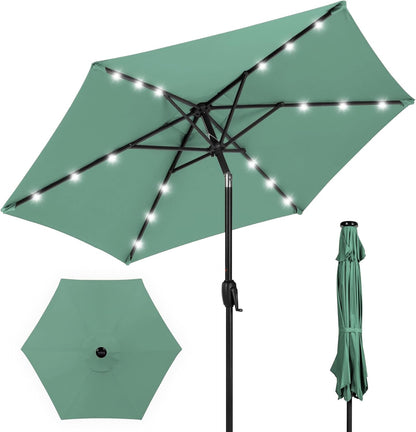 10Ft Solar Polyester LED Lighted Patio Umbrella W/Tilt Adjustment and Uv-Resistant Fabric - Tan