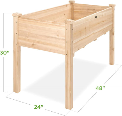 48X24X30In Raised Garden Bed, Elevated Wood Planter Box Stand for Backyard, Patio, Balcony W/Bed Liner, 200Lb Capacity - Natural