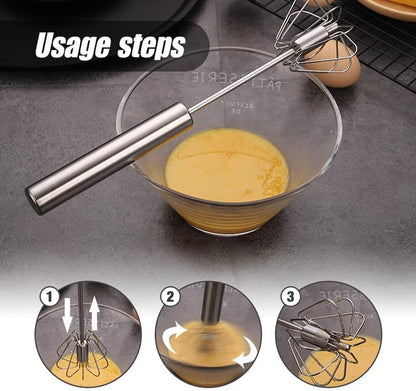 Stainless Steel Semi-Automatic Whisk, 2024 New Stainless Steel Egg Whisk Hand Push Rotary Whisk Blender, Hand Push Mixer Stirrer Tool for Cooking Kitchen Home Egg Milk (10In)