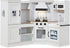 Pretend Play Corner Kitchen, Ultimate Interactive Wooden Kids Playset W/Lights & Sounds, Ice Maker, Hood - Farmhouse White