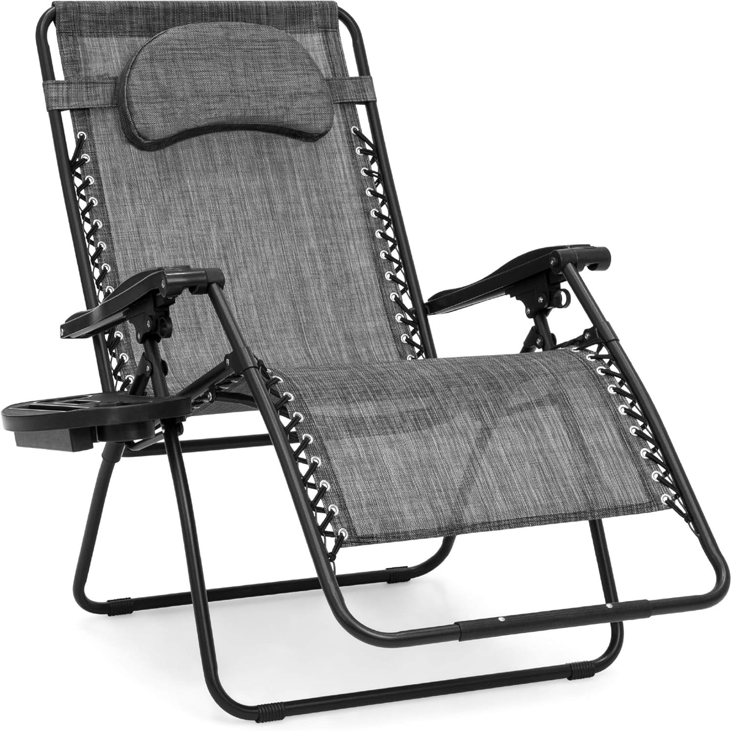 Oversized Zero Gravity Chair, Folding Outdoor Patio Lounge Recliner W/Cup Holder Accessory Tray and Removable Pillow - Black