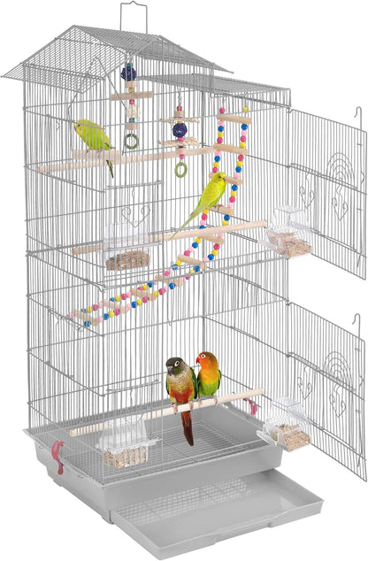 39-Inch Roof Top Large Flight Parrot Bird Cage for Small Quaker Parrot Cockatiel Sun Parakeet Green Cheek Conure Budgie Finch Lovebird Canary Pet Bird Cage W/Toys