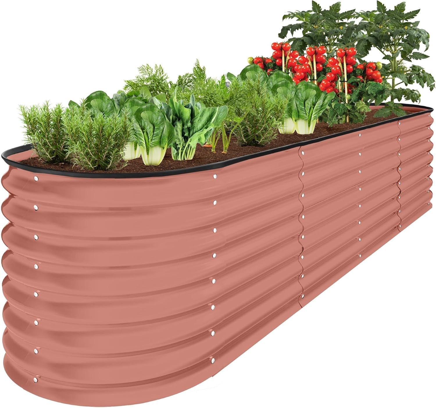 8X2X2Ft Metal Raised Garden Bed, Oval Outdoor Deep Root Planter Box for Vegetables, Herbs W/ 4 Support Bars, 215 Gal Capacity - Charcoal