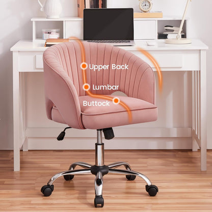 Pink Desk Chair Vanity Chair with Back Home Office Chair Cute Desk Chair Modern Swivel Rolling Chair Computer Chair for Study, Vanity, Bedroom