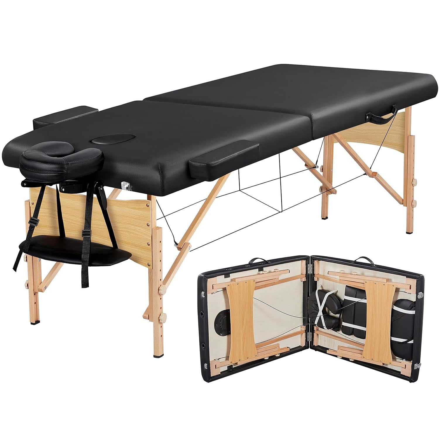 Massage Table Portable Lash Beds Spa Bed Massage Couch Foldable Spa Tables Adjustable 2 Fold with Non-Woven Bag 24 Inch, Black