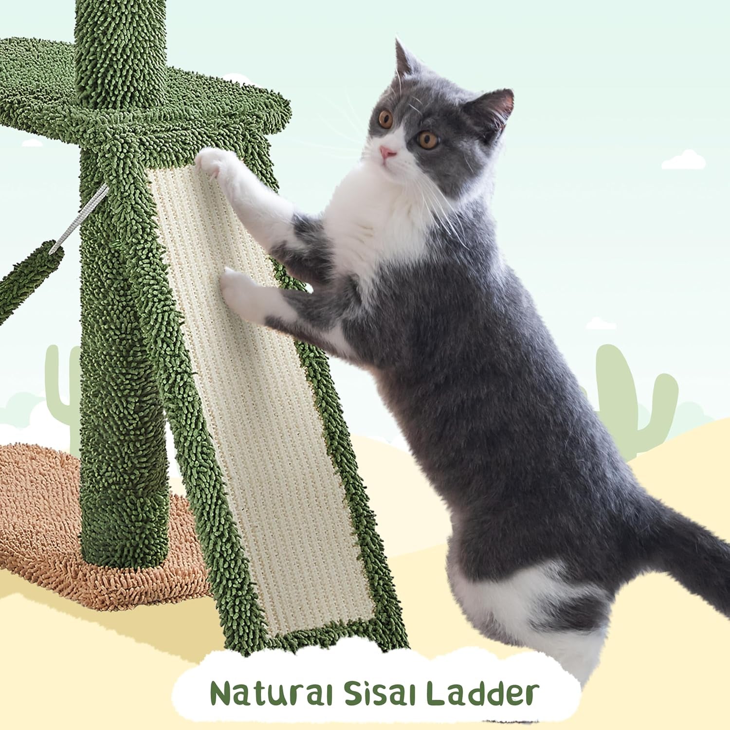 Cactus Cat Tree, 63″ H Multi-Level Cat Tower for Indoor Cats, Cat Climbing Tower Tall Cat Tree with Sisal-Covered Scratching Posts &amp; Condo &amp; Hammock, Cat Furniture Activity Center for Kitten