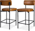 Set of 2 Faux Leather Bar Stools, Armless Counter Height for Kitchen Island, Home, Dining W/Metal Frame - Camel Brown