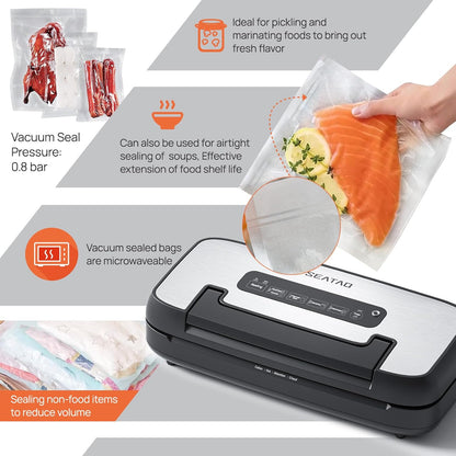 Vacuum Sealer Machine,  80Kpa Food Vacuum Sealer Machine Preservation Dry/Moist Modes, Handle Locked Design, Removable Drip Tray, Built-In Cutter and Bag Storage