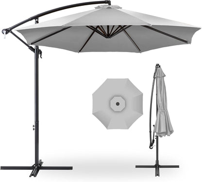 10Ft Offset Hanging Market Patio Umbrella W/Easy Tilt Adjustment, Polyester Shade, 8 Ribs for Backyard, Poolside, Lawn and Garden