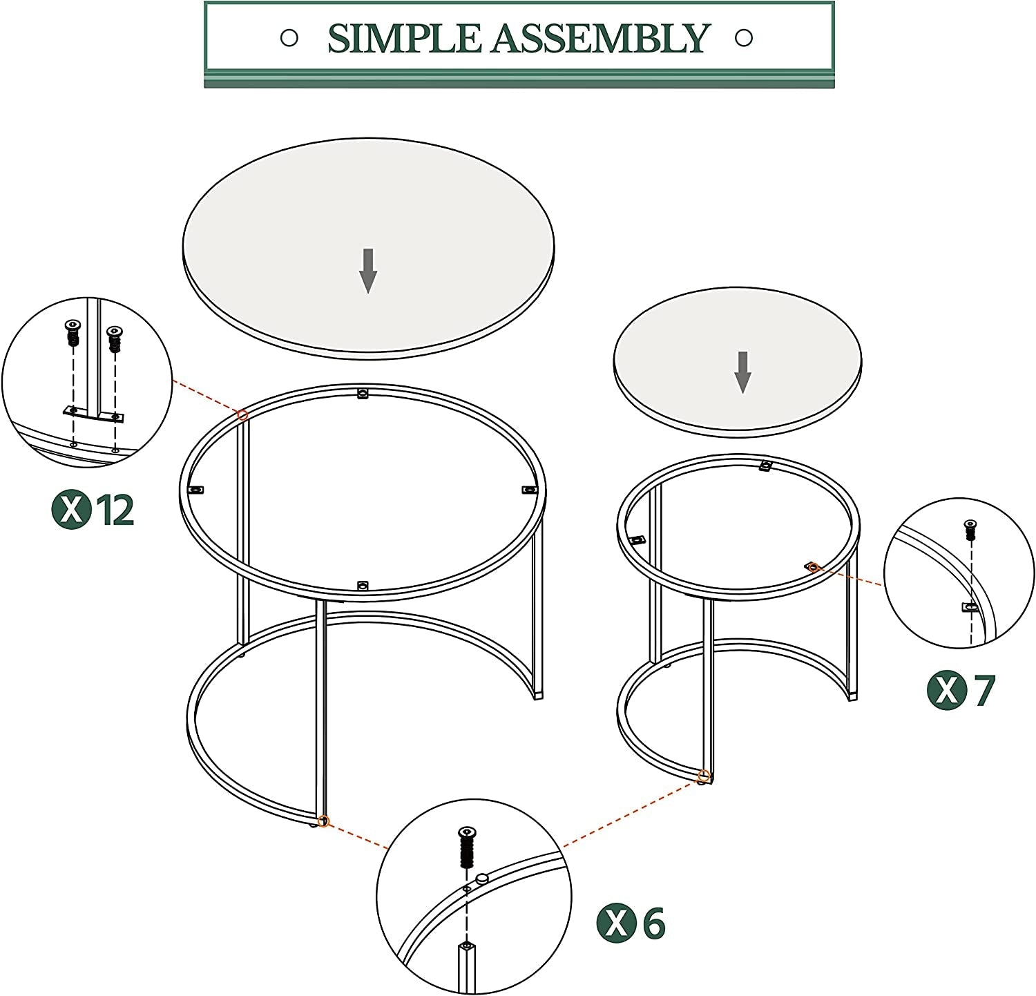 Nesting Coffee Table Set of 2, Nesting Table, Rustic Stacking Side Tables, Nesting End Table Set W/Round Wooden Tabletop and Sturdy Metal Base for Living Room,Small Space, Gray