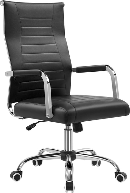 High-Back Office Desk Chair Executive Task Chair Management Chair PU Leather Chair Height Adjustable with Ergonomic Backrests for Conference and Home, White