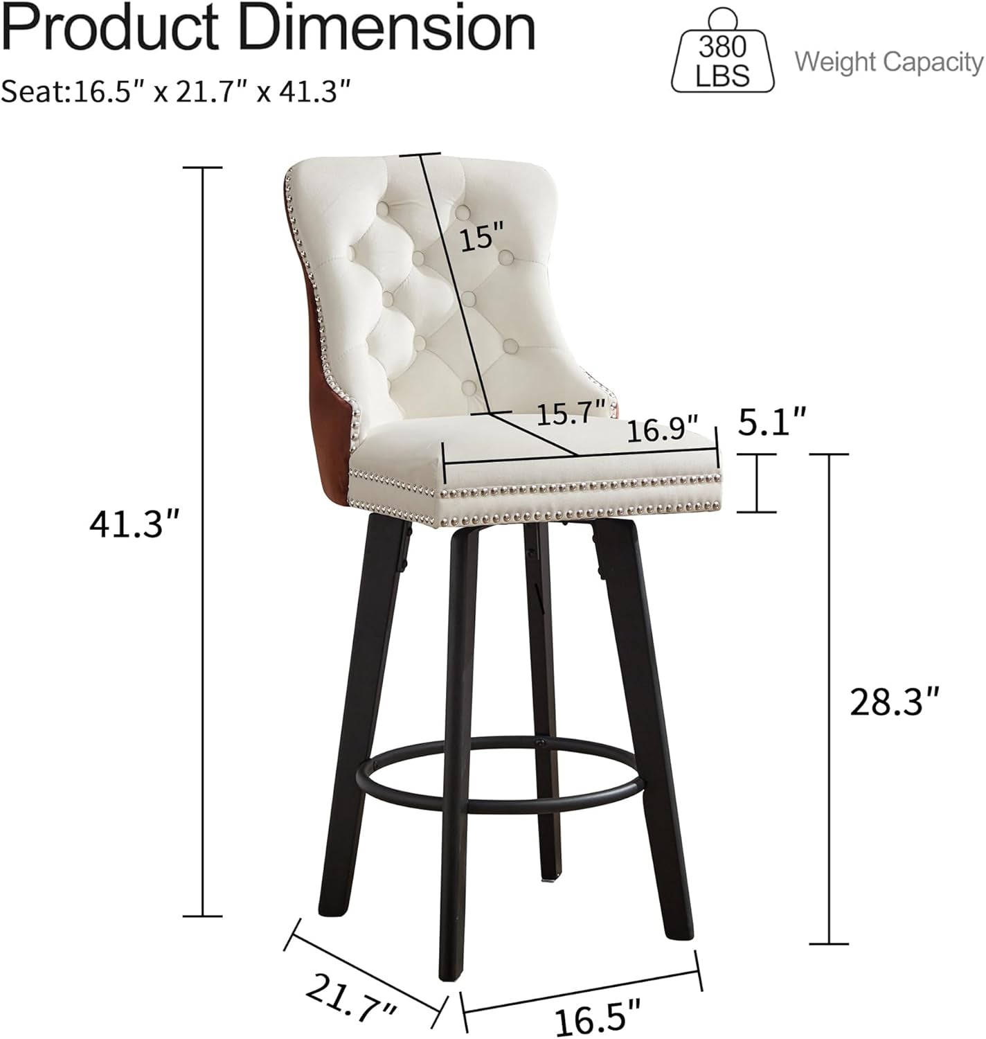 Modern Swivel 27&quot; H Seat Velvet Barstools with Backrest,Button Tufted Rivet Trim Dining Room Chairs with Metal Pull Ring for Kitchen Island，Bistro, Home Bar，Coffee and White（Two-Tone,3 Pcs）