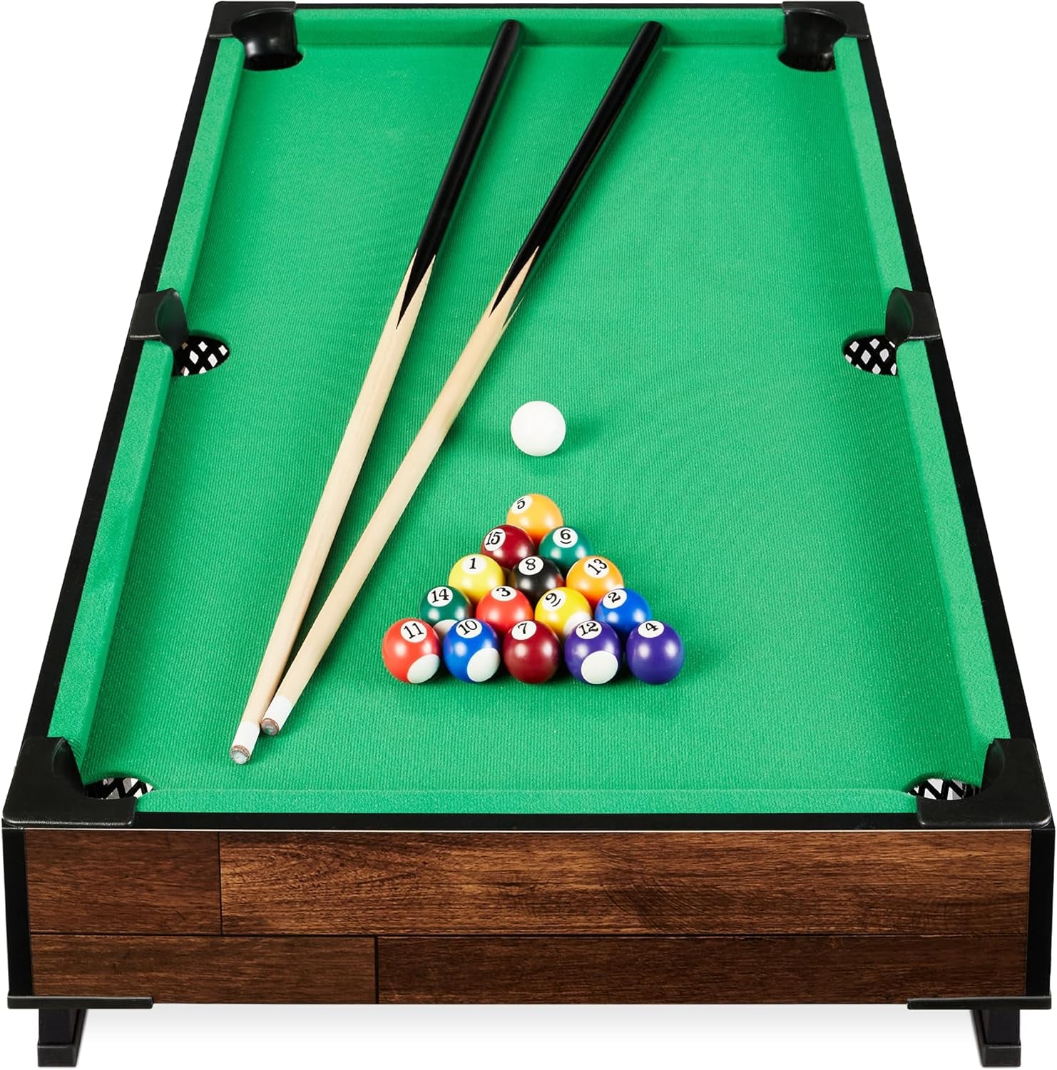 40In Tabletop Billiard Table, Pool Arcade Game Table for Living Room, Game Room W/ 2 Cue Sticks, Ball Set, Storage Bag