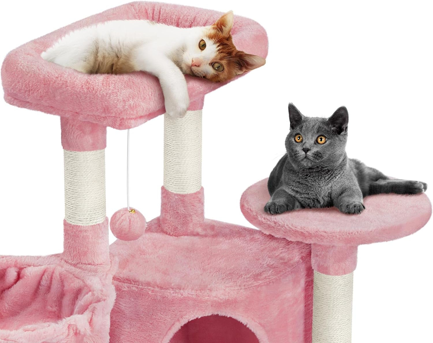 Cat Tree, 42In Cat Tower for Indoor Cats, Cat House with Large Perch &amp; Scratching Posts &amp; Cozy Condo &amp; Scratching Ramp, Cat Activity Center Cat Furniture, Pink