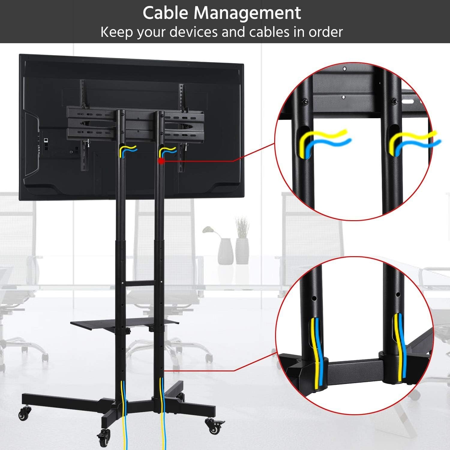 Mobile TV Stand with Wheels for 32-75 Inch LCD LED Screens Tvs, Height-Adjustable Rolling TV Cart Hold up to 110 Lbs, Trolley Floor Stand W/Tray, Max VESA 600X400Mm