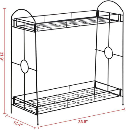 2 Tier Metal Plant Stand for Outdoor/Indoor, Plant Display Rack Flower Pot Stand Shelf for Home Garden Backyard Patio, Home Storage Organizer Rack Black 33.5 X 13.4 X 31.9 Inch