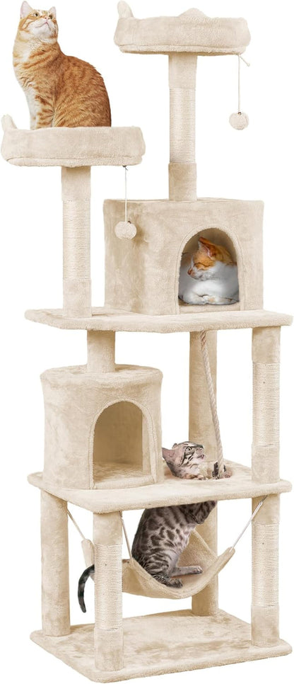 62.2Inches Cat Tree Cat Tower Cat Condo with Platform &amp; Hammock, Scratching Posts for Kittens Pet Play House with Plush Perch for Indoor Activity Relaxing