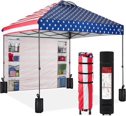 10X10Ft Easy Pop up Canopy W/Side Wall, 10 Pockets, Portable Carrying Case, 1-Button Setup, 4 Weight Bags - Dark Green