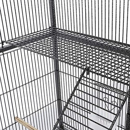 69-Inch Extra Large Wrought Iron 3 Levels Ferret Chinchilla Sugar Glider Squirrel Small Animal Cage with Cross Shelves and Ladders, Black