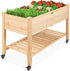 Raised Garden Bed 48X24X32-Inch Mobile Elevated Wood Planter W/Lockable Wheels, Storage Shelf, Protective Liner - Natural