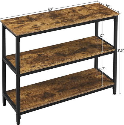 Industrial Console Table, 3 Tier Entryway Table with Storage Shelves, Narrow Sofa Table for Living Room, Foyer, Hallway, Entrance, Metal Frame, Rustic Brown