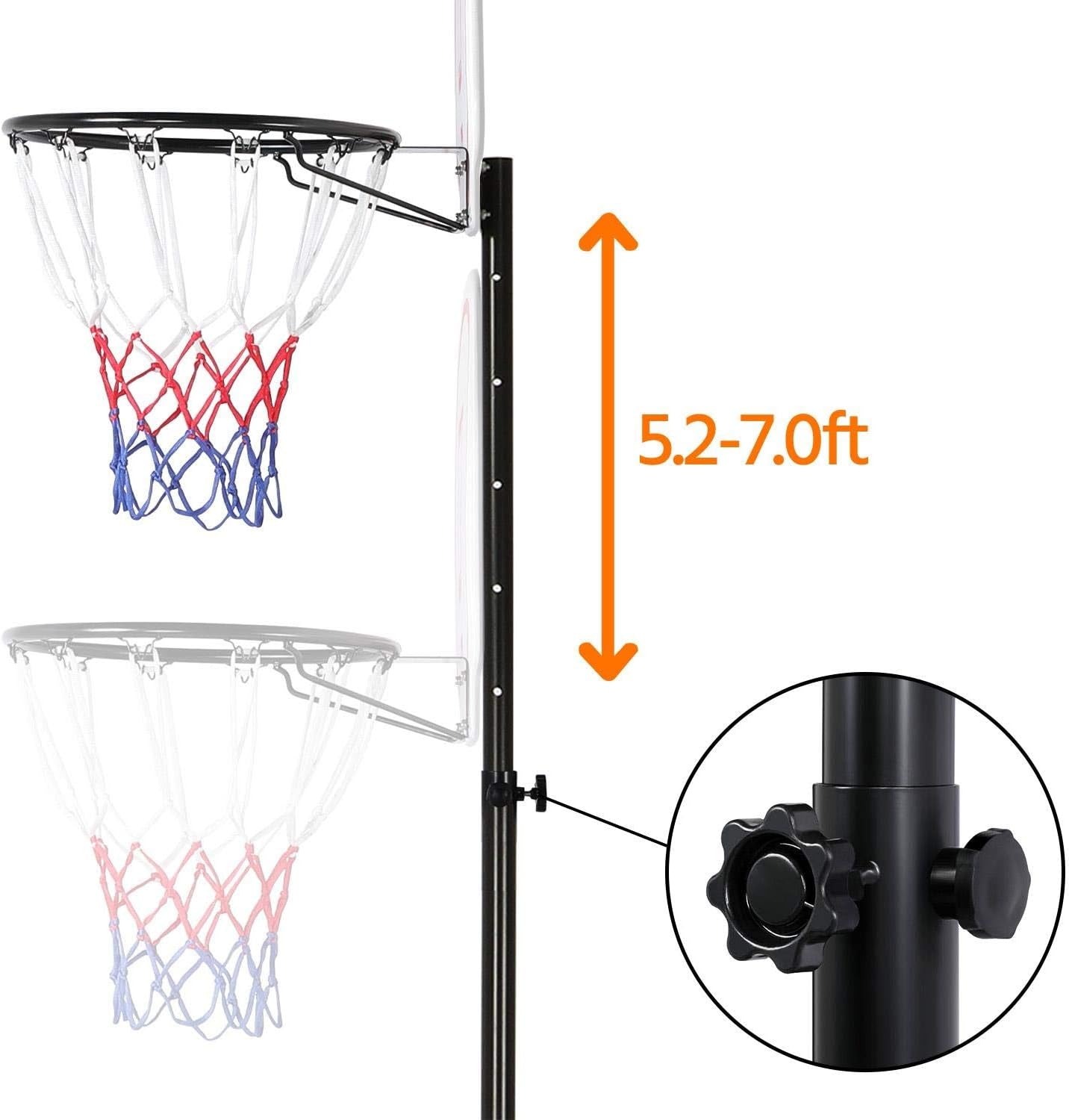 Portable Basketball Hoop for Kids Outdoor Basketball Goals Indoor Basketball Court Youth Adjustable Basketball Stand 6.4-8.2Ft Height Adjustable, Black/Red