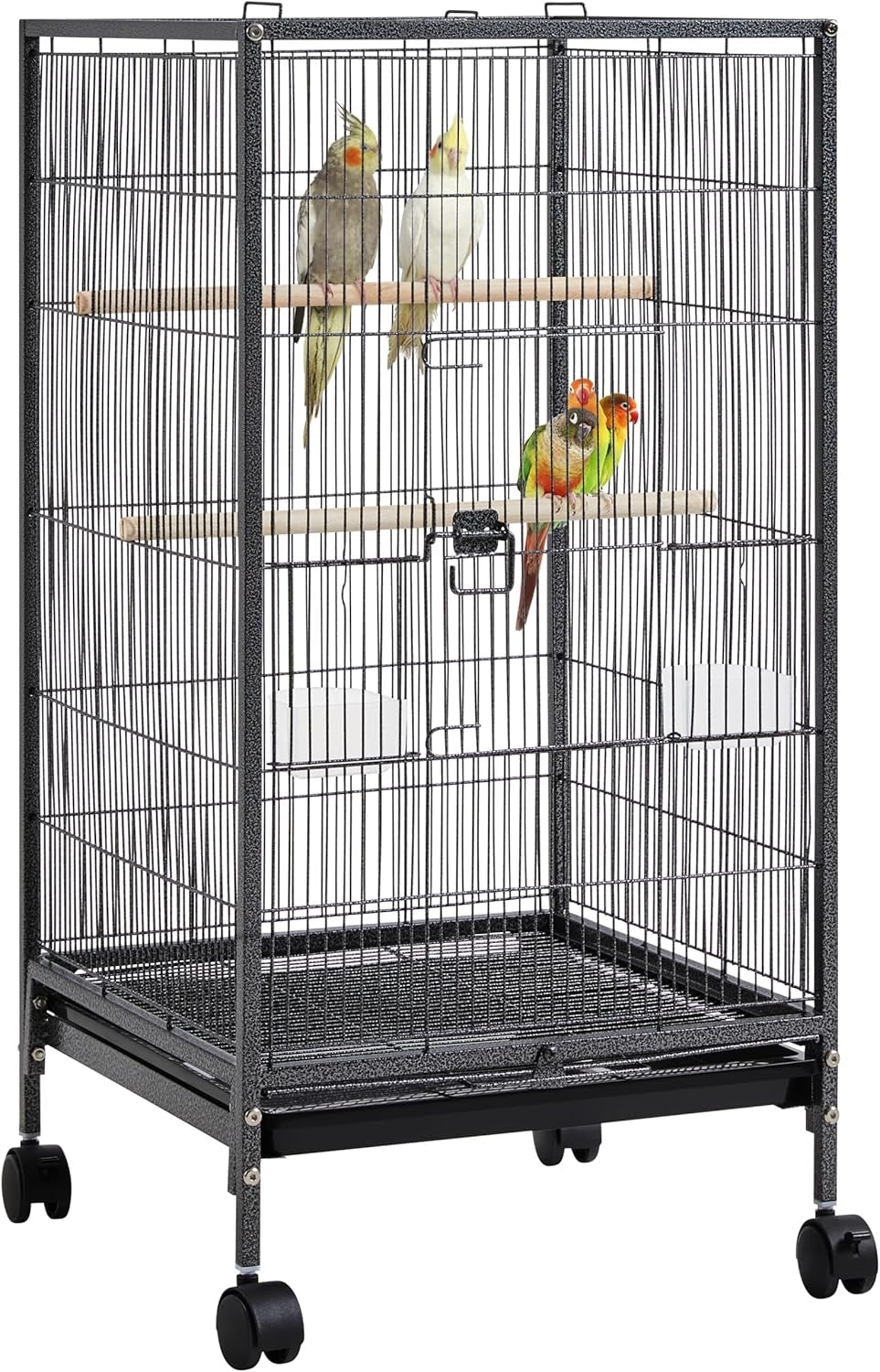 35 Inch Wrought Iron Bird Cage W/Play Open Top and Rolling Stand for Small Birds like Parrots Conure Lovebird Cockatiel Lovebirds Budgies