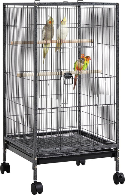 35 Inch Wrought Iron Bird Cage W/Play Open Top and Rolling Stand for Small Birds like Parrots Conure Lovebird Cockatiel Lovebirds Budgies