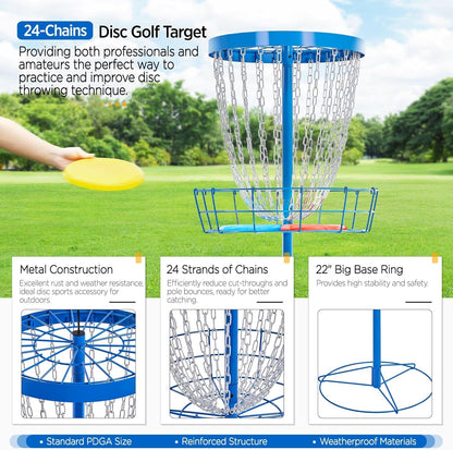 Portable Disc Golf Basket Target Disc Sports 12-Chain Practice Disc Golf Target Steel Hole Disc Golf Goals Catcher Indoor &amp; Outdoor, Blue/Red/Orange/Black