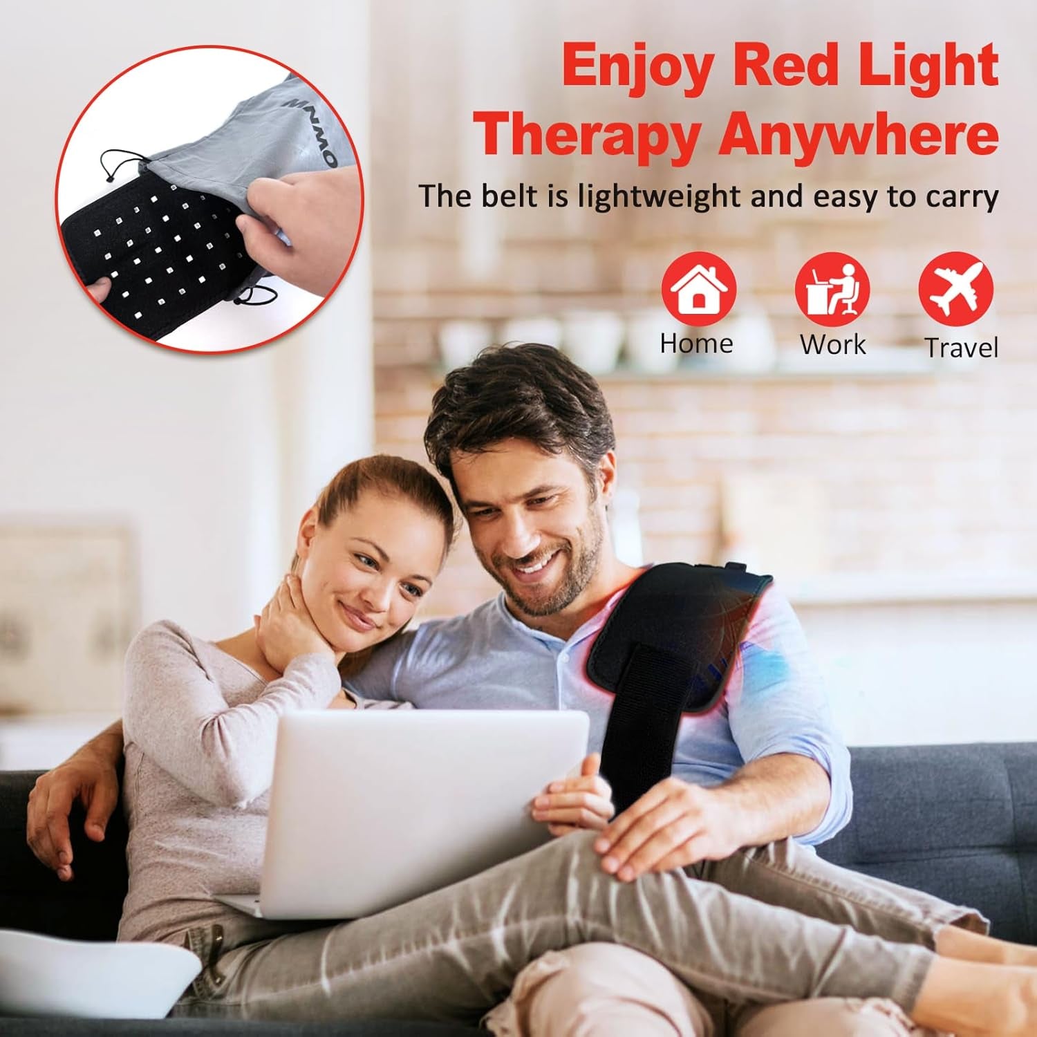 Red Light Therapy Belt, Infrared Light Therapy for Body, Wearable Wrap with Timer for Back Shoulder Waist Muscle Pain Relief, Improve Joint Inflammation, Red Light Therapy for Body